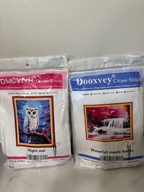 Dooxvey Cross-Stitch Waterfall Maple Leaves & Owl